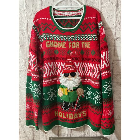 Holiday Time Ugly Christmas Sweater Men’s 2XL Crewneck Gnome for the Holidays - Picture 1 of 7
